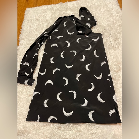 Saint Laurent Tie-Neck One-Sleeve Moon-Print Short Silk Dress - Picture 15 of 15